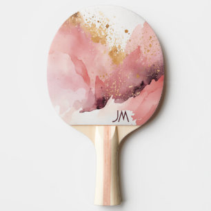 Pink and gold marble watercolor decoration ping pong paddle