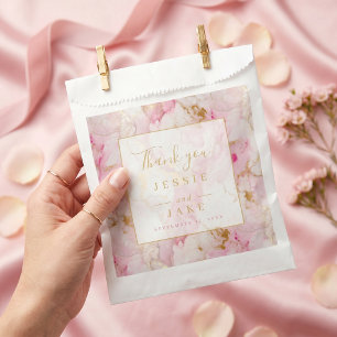 Pink and gold marble wedding favour bag