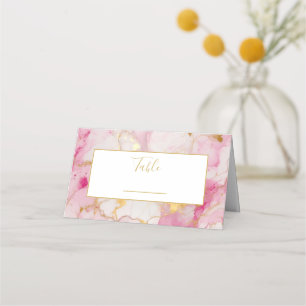 Pink and gold marble wedding table number place card