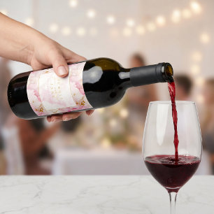 Pink and gold marble Wedding Welcome sign Wine Label