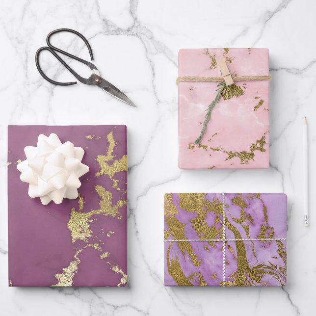 Pink and Gold Marble Wrapping Paper Sheet (Front)