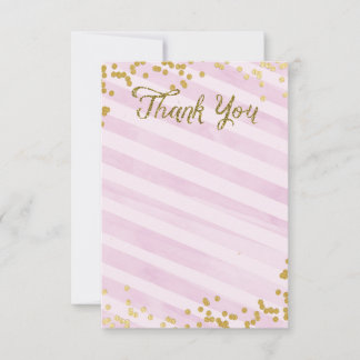 Pink and Gold Metallic sprinkle Thank you card