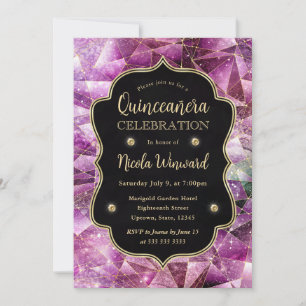 Pink and Gold Midnight Crystal Galaxy Quinceanera Invitation