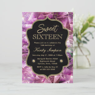 Pink and Gold Midnight Crystal Galaxy Sweet 16 Invitation