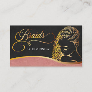 Pink and Gold Modern Hair Braiding Salon Business Card