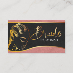 Pink and Gold Modern Hair Braiding Salon Business Card