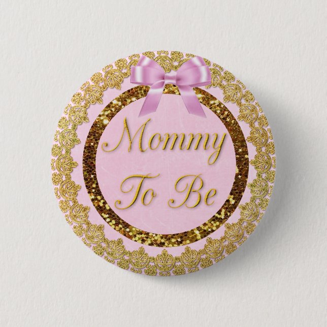 Pink and Gold Mummy to Be Baby Shower Button (Front)