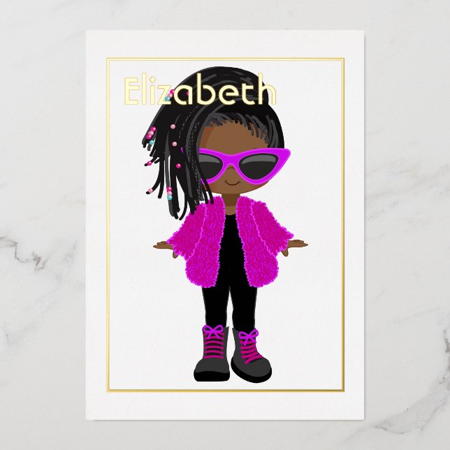 Pink and Gold Neon African American Birthday (Front)