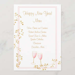 Pink and Gold New Year's Champagne Toast Menu Card
