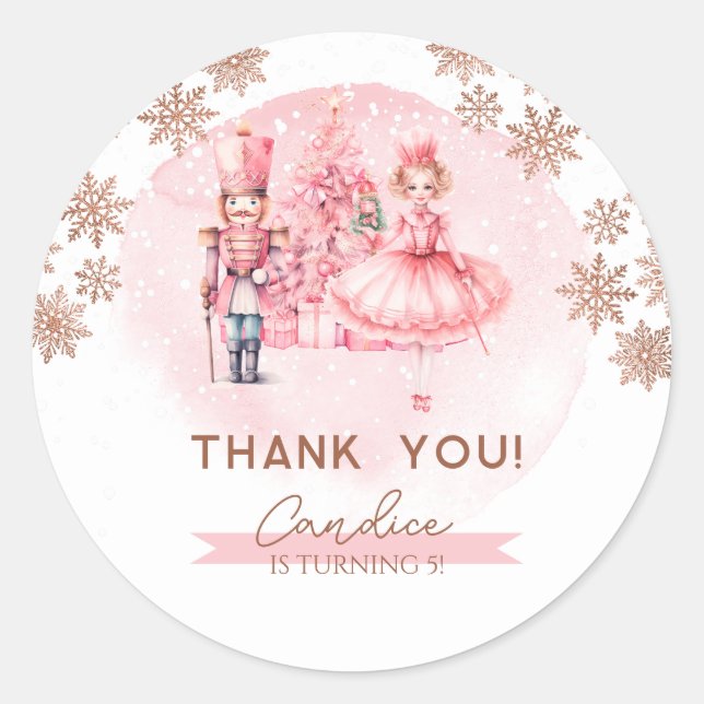 Pink And Gold Nutcracker Birthday Sticker (Front)