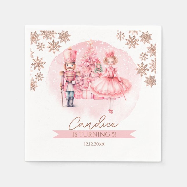 Pink And Gold Nutcracker Birthday Sugar Plum Fairy Napkin (Front)