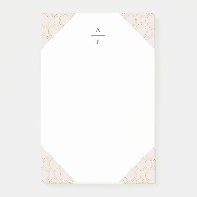 Pink and Gold Ogee Monogrammed Post-it Notes (Front)