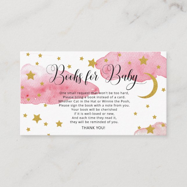 Pink and Gold Over The Moon Book Request  Enclosure Card (Front)