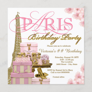 Pink and Gold Paris Birthday Party Invitation