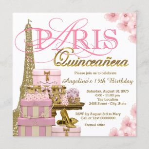 Pink and Gold Paris Quinceanera Invitation