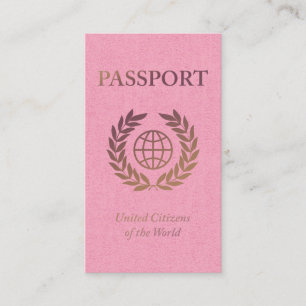 pink and gold passport business card