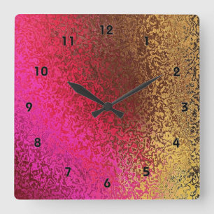 Pink And Gold Pattern Square Wall Clock