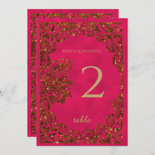 Pink and Gold Peacock Indian Table Number