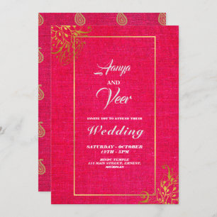 Pink and Gold Peacock Indian Wedding Invitation