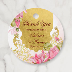 Pink and gold peacock lotus Indian wedding Favour Tags