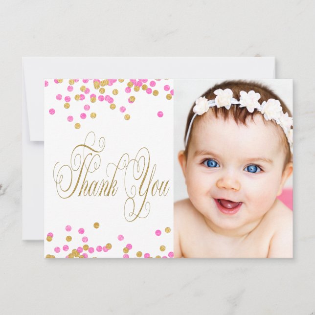 Pink and Gold Photo Girls Thank You Cards (Front)