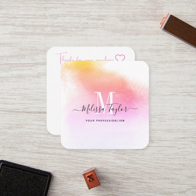 Pink and Gold Photo Holographic monogrammed Loyalty Card (Front/Back In Situ)