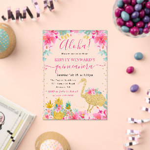 Pink and Gold Pineapples & Flamingo 21st Birthday Acrylic Invitations