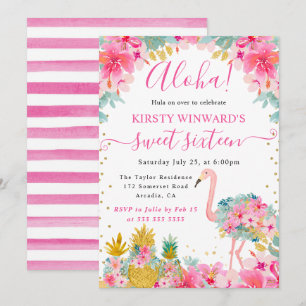 Pink and Gold Pineapples & Flamingo Sweet 16 Invitation