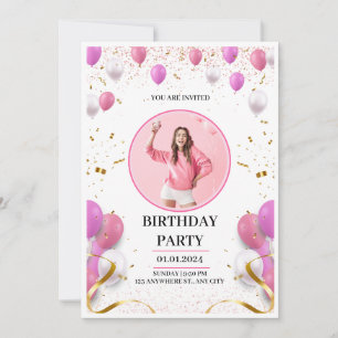 Pink and Gold Playful Personal Birthday Invitation