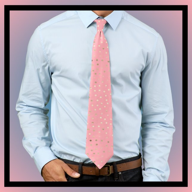 Pink and Gold Polka Dot Neck Tie (This soft pink & gold polka dot tie mixes elegance with style. It's perfect for special occasions.)