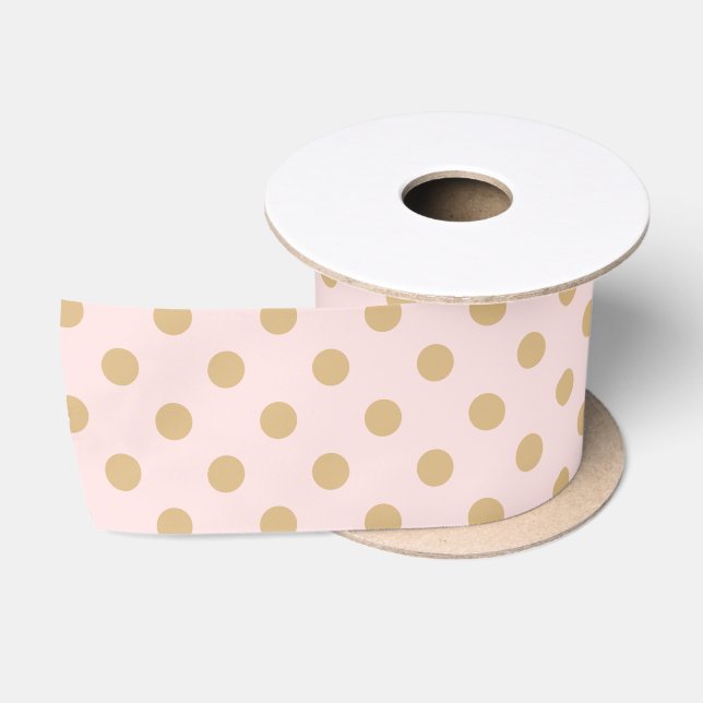 Pink and Gold Polka Dot Pattern Satin Ribbon (Spool)