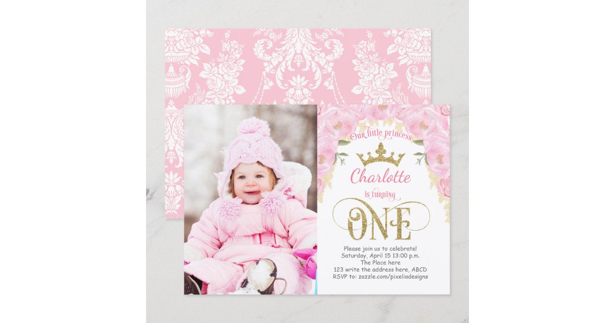 Pink and Gold Princess 1st Birthday Invitation | Zazzle