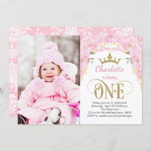 Pink and Gold Princess 1st Birthday Invitation