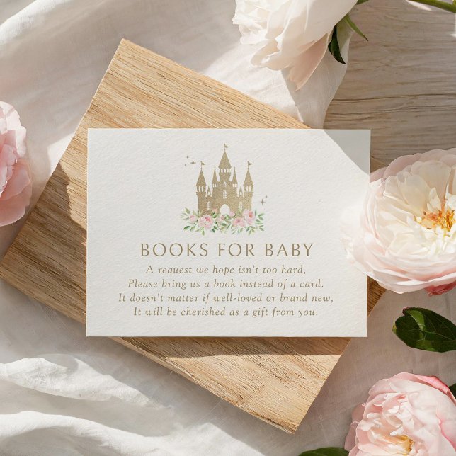Pink and Gold Princess Baby Shower Books for Baby Enclosure Card (Creator Uploaded)