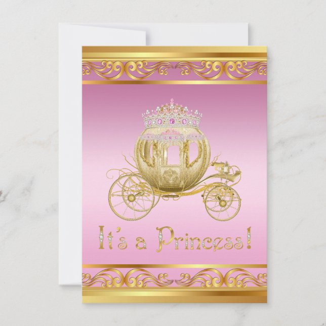 Pink and Gold Princess Baby Shower Invitations (Front)