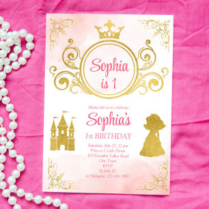 Pink and gold princess birthday invitation