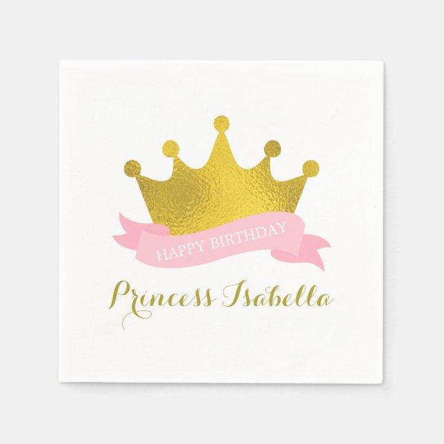 Pink and Gold Princess Birthday Party Napkin (Front)