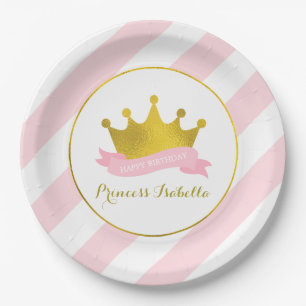 Pink and Gold Princess Birthday Party Paper Plate