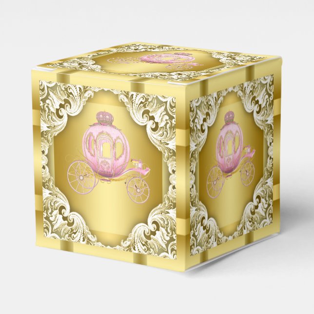 Pink and Gold Princess Carriage Favour Box (Front Side)