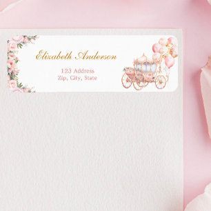 Pink and Gold Princess Carriage Return Address Label