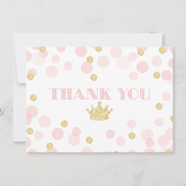 Pink and Gold Princess Confetti Thank You Card (Front)