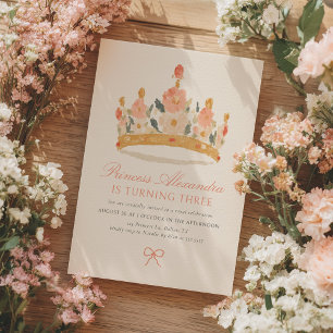 Pink and Gold Princess Crown Fairytale Birthday Invitation