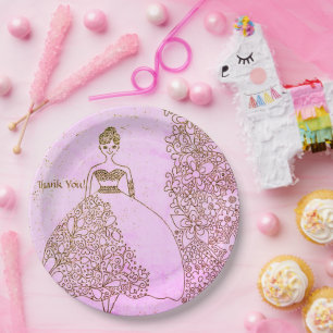 Pink and Gold Princess Fairytale Birthday Paper Plate