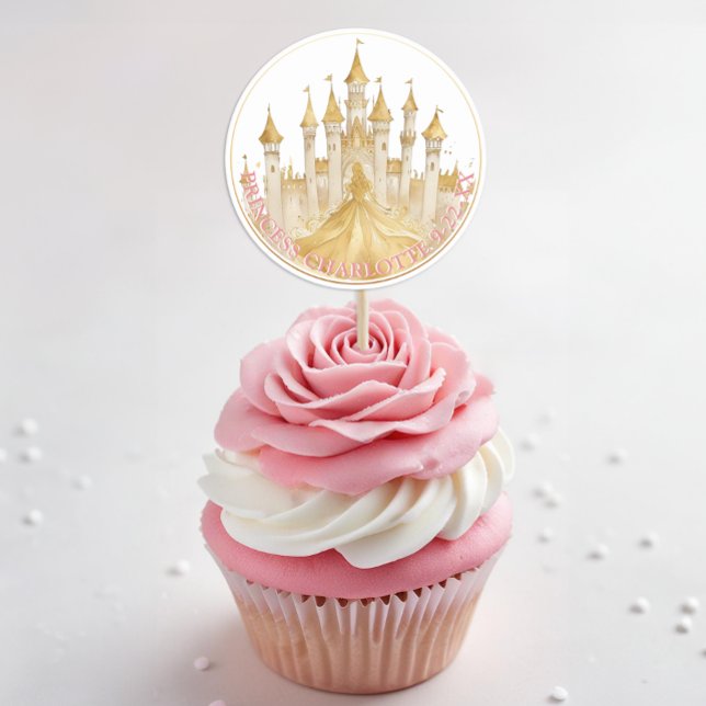 Pink and Gold Princess Party Royal Favour Sticker (Princess Birthday Personalized Favor Sticker)