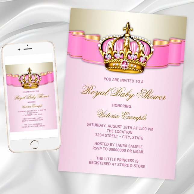 Pink and Gold Princess Royal Baby Shower Invitation (Instant Download Pink Gold Princess Baby Shower Invitation. Printed invitations available.)