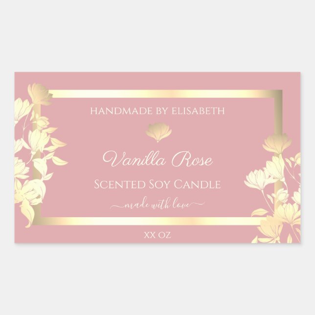 Pink and Gold Product Packaging Labels Flowers (Front)