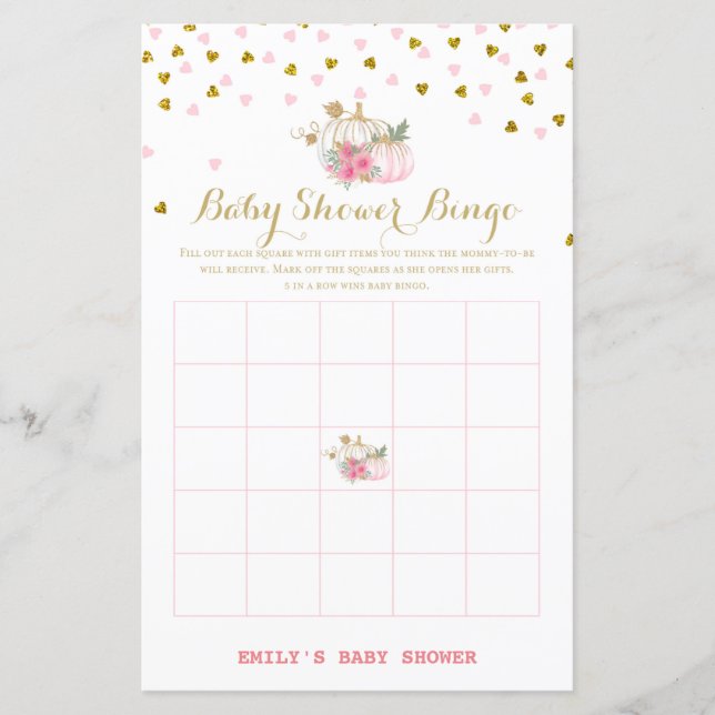 pink and Gold Pumpkin Baby Shower Game (Front)