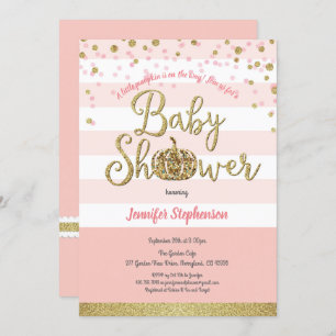 Pink and gold pumpkin baby shower invitation