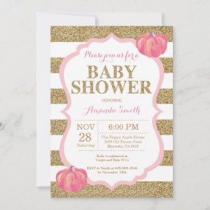 Pink and Gold Pumpkin Baby Shower Invitation