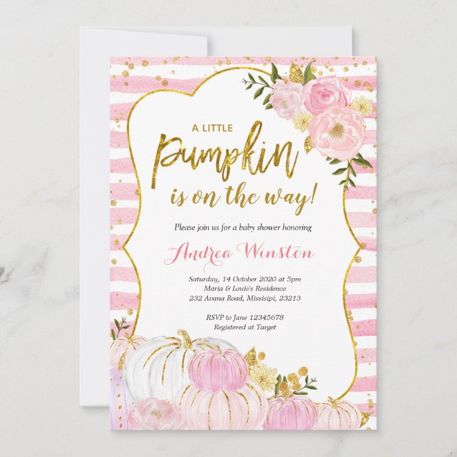 Pink and Gold Pumpkin Baby Shower Invitation (Front)